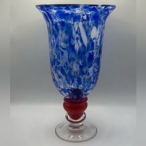 Elegant Blue and Red Art Glass Vase.
